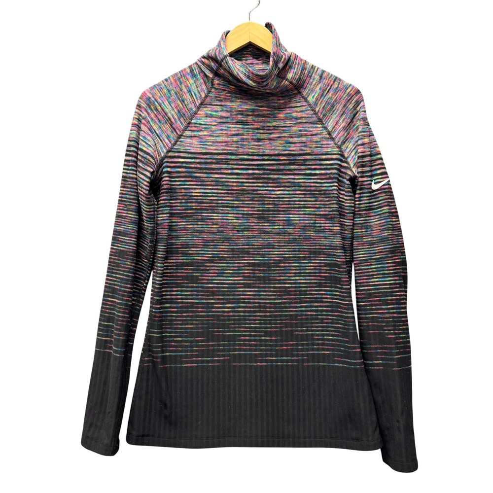 Nike‎ Pro Running Top Hyperwarm Mock Neck Womens XL Black Multi-Color 856291-406